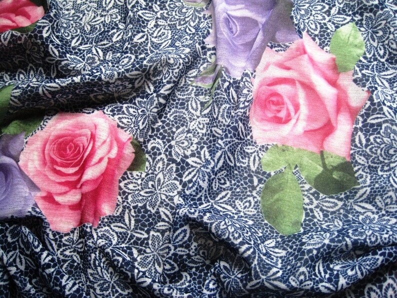 Roses and Lace Onion Skin Knit Fabric Fat Quarter Multi / Etsy
