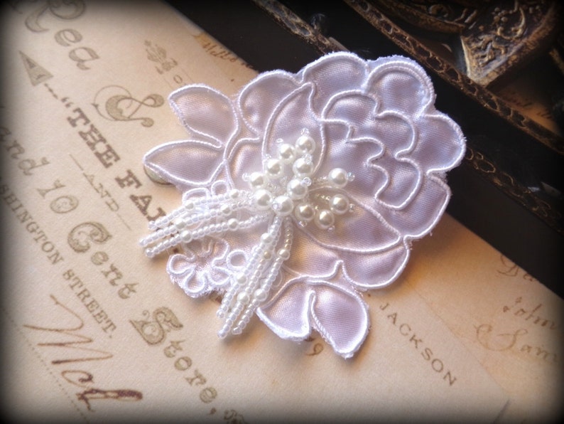 Embellished Pearl Beaded Flower Applique White 3 X Etsy