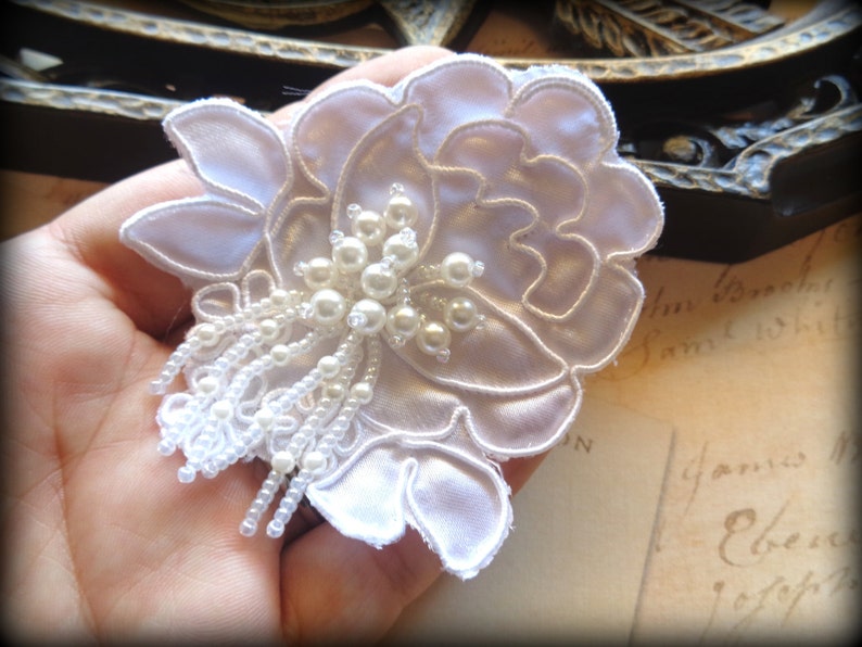 Embellished Pearl Beaded Flower Applique White 3 X Etsy