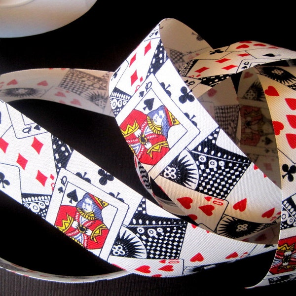 Poker Cotton Ribbon Trim, Playing Cards, Multicolor, 1 3/8" inch wide, 1 yard, For Mixed Media, Scrapbook, Home Decor, Accessories
