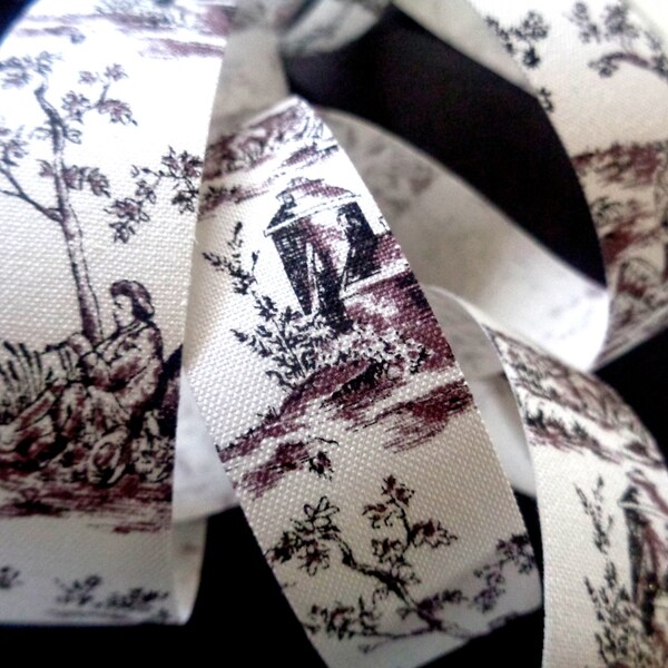 Toile Cotton Ribbon Trim, Black, 7/8" inch wide, 1 yard, For Home Decor, Accessories, Scrapbook, Victorian & Romantic Crafts