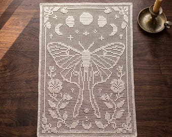 Wzór na szydełkowanie ćmy Luna Moth Filet w formacie PDF, schemat dekoracji ściennej Celestial Gothic