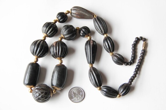 Vintage black bead chunky statement necklace - vi… - image 3