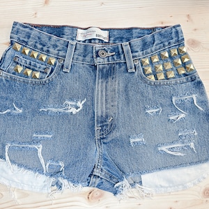 Vintage Levi’s Studded Custom Cut-Off High Waist Denim Shorts | High rise upcycled recycled distressed ripped torn