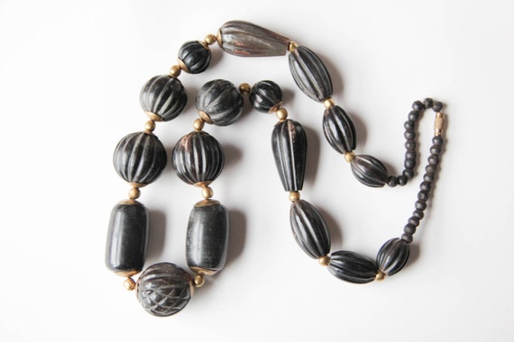 Vintage black bead chunky statement necklace - vi… - image 2