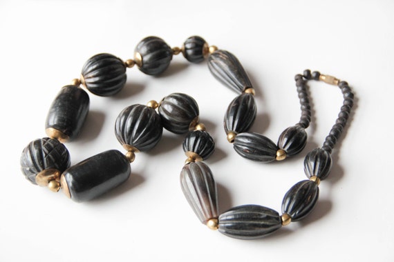 Vintage black bead chunky statement necklace - vi… - image 5