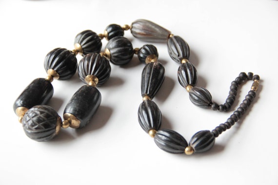 Vintage black bead chunky statement necklace - vi… - image 4