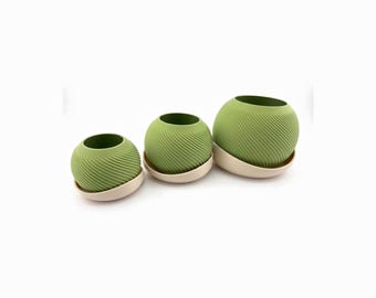 Vaso a spirale con sottovaso, fioriera moderna autodrenante, vaso per piante grasse, 3 misure