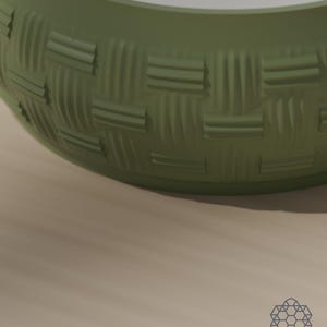 Close-up of the basket weave texture: grooved strands pass over and under like wicker. 3D-rendered visualization of the exact print file.