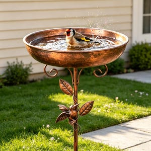 Handmade Vintage Copper Finish Metal Bird Bath, Oasis Planter Pot Gift for Bird Lover Rustic Metal Art, Feeder Bowl Garden Decor Outdoor