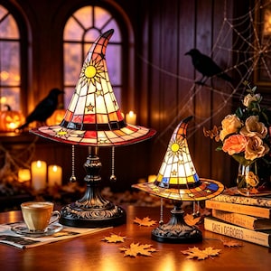 Witch Hat Halloween LED Lamp | Gothic Halloween Night Light Table Decor | Vintage Halloween Tabletop Decor