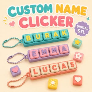 Personalized Name Fidget Clicker STL Bundle, 3 Alphabet Styles Keychain (Digital Download)