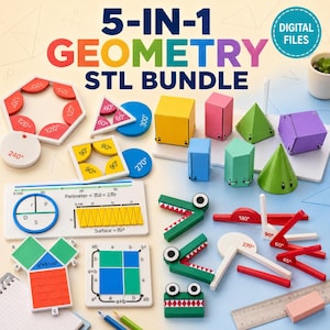 5-in-1 Geometry STL Bundle, 3D-Printable Math Models, Homeschool STEM (Digital Files)