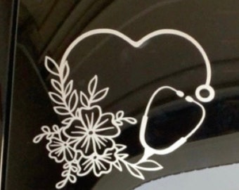 Floral Stethoscope Decal Yeti Decal Car Decal Cup Decal Yeti Cup Decal Yeti Cooler Decal Holographic Decal Glitter Decal