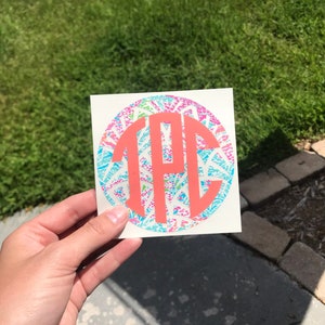 Lilly Fishtail Patterned Circle Monogram Decal Yeti Decal Car Decal Cup Decal Yeti Cup Decal Yeti Cooler Decal Monogram Decal Lilly Decal