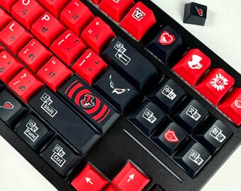 Japanese Video Game Theme Keycap set - Red and Black Keycap set for Mechanical Keyboard, Cherry Profile, Video Game lover gift