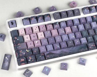 Pastel Lunar Night Keycap Set - Floral Keycap set for Mechanical Keyboard, Aesthetic Lofi, Gaming Decor, Cherry Profile