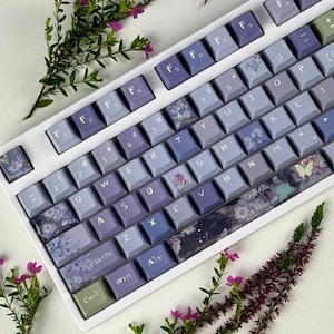 Lavender Flower Keycap Set - Purple Cute Keycap Set for Mechanical Keyboard. PBT Material, gift for her
