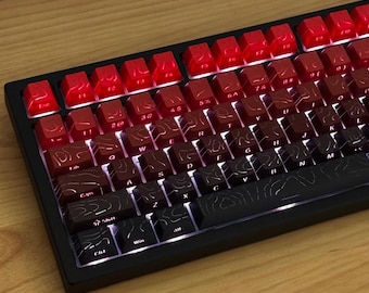 Rode gradient keycap set - Zijdelingse contourlijnen, keycap set voor mechanisch toetsenbord, glanzende gaming keycaps, rode esthetiek
