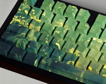 Retro Forest Keycap Set - Backlit Green Keycap Set for Mechanical Keyboard, Side Printed Gaming Keyboard keycaps, Cherry Profile