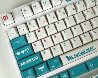 Japanese Hatsune Themed Keycaps - Miku Keycap set for Mechanical Keyboard, cherry profile, Cute Keyboard Decor