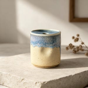 Artisan Drip Glaze Ceramic Travel Cup With Drinking Lid, 16oz Speckled Pottery Coffee Tumbler, Present for Coffee Enthusiasts