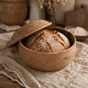 Terracotta Bread Baking Cloche with Lid, Sourdough Bread Baker, Milk Fired Clay Bread Pot, Handmade Rustic Bread Baker,