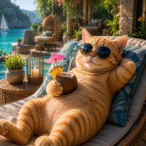 Cat Vacation Wall Art Print  | Cool Cat in Sunglasses Poolside Decor  | Funny Summer Beach Print | Digital Download | Cat Lover Gift