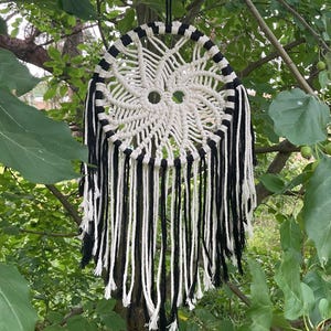 Large Macramé Black and White Dream Catcher