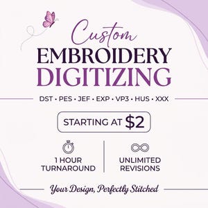 Digitaliseringstjänst för anpassade broderier, logotyp till stygnklar fil (DST, PES, JEF)