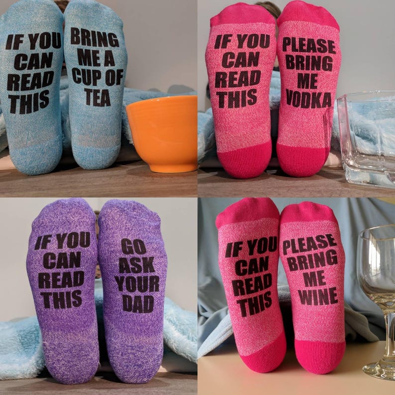 personalized socks funny socks Custom Socks Women/'s Gift Idea Set of 4-If You Can Read This rub my feet wine socks bring me wine