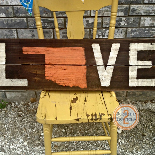 READY TO SHIP, Oklahoma State love sign, Reclaimed Wood Sign, Handpainted