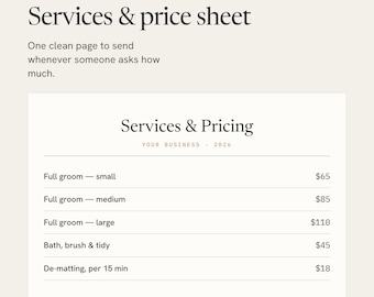 Editable Dog Grooming Price List Template, Pet Salon Menu (Editable Canva, PDF)