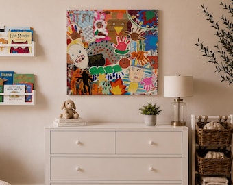 Custom Child's Artwork Collage | Personalized Kids Artwork | Mixed Media Wall Art