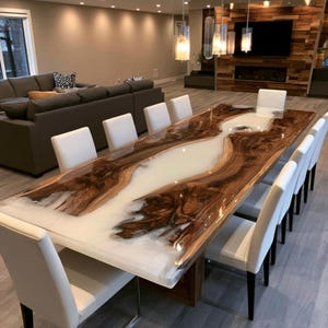 Handmade Walnut Epoxy River Dining Table, Live Edge Wood Furniture