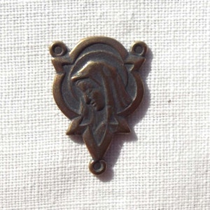 Bronze Our Lady, Blessed Virgin Mary, Rosary Centerpiece Center w Crown of Thorns Findings Supply Parts