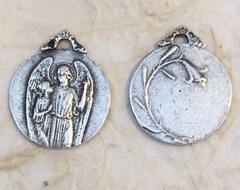 Guardian Angel Medal with Child Catholic Protection Necklace