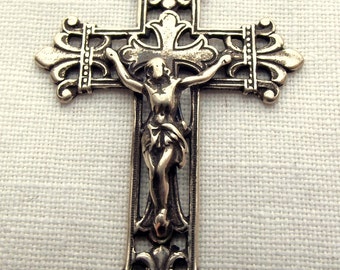 Sterling Crucifix w Fleur de Lis