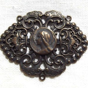 Bronze Our Lady Blessed Virgin Mary Filigree Rosary Center Centerpiece