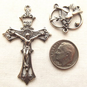 Sterling Rosary Set with Open Scroll Crucifix and Holy Spirit Centerpiece