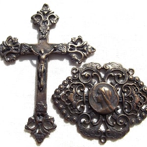 Victorian Crucifix and Filigree Blessed Virgin Mary Centerpiece Rosary Set Center Our Lady Rosary Part Supply VP294/934
