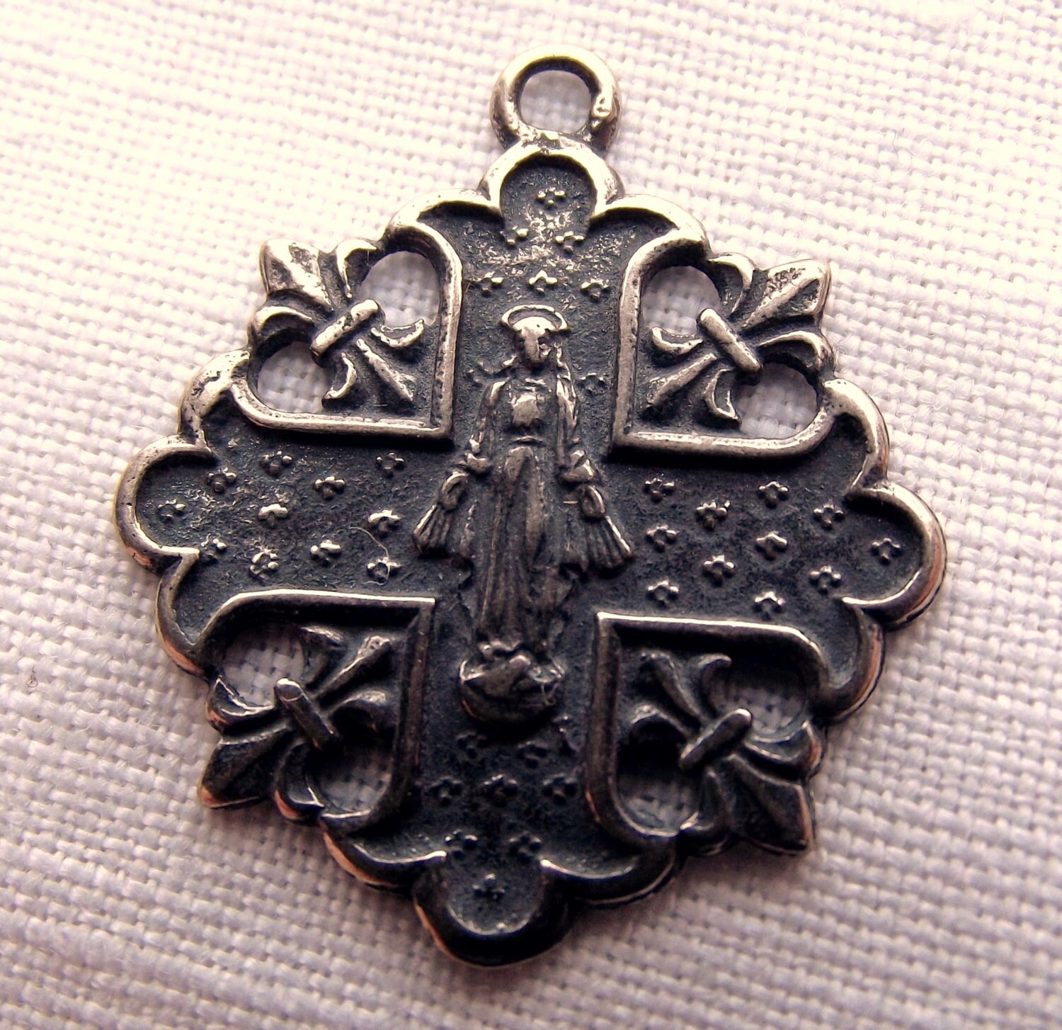 Sterling Our Lady of Grace Medal w Fleur de Lis