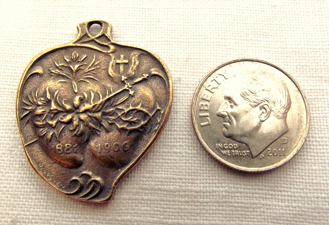 Bronze Immaculate & Sacred Heart Medal Two Hearts Catholic Etsy