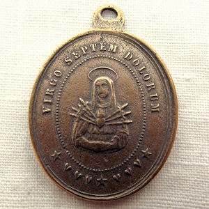 Bronze Our Lady of Sorrows w Veiled Face of Jesus Medal, 7 Sorrows, Seven Sorrows, Mater Dolorosa