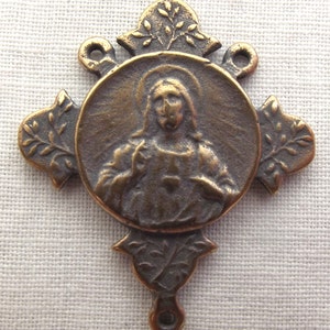 Bronze Sacred Heart Rosary Center Centerpiece with Our Lady of Mt. Carmel VP3121