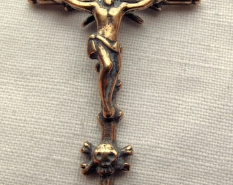Bronze Crucifix, Skull & Crossbones, Europe, 18C - 2 3/8&quot; 851