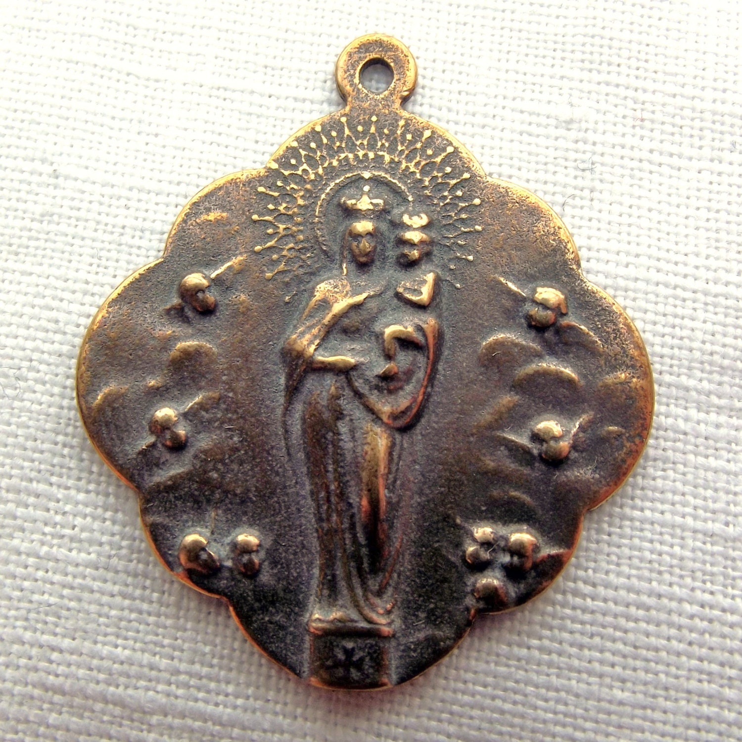 Bronze Our Lady of Mt. Carmel Medal w Angels
