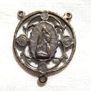 Bronze Our Lady of Guadalupe Rosary Centerpiece Center w Roses VP4011