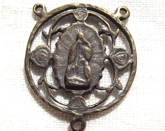 Our Lady of Guadalupe Rosary Centerpiece Center w Roses OL Rosary Medal