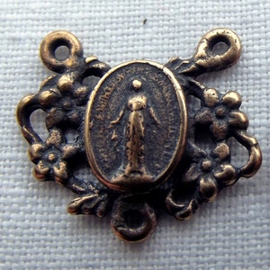 Bronze Miraculous Medal Rosary Centerpiece Center with flowers VP8911